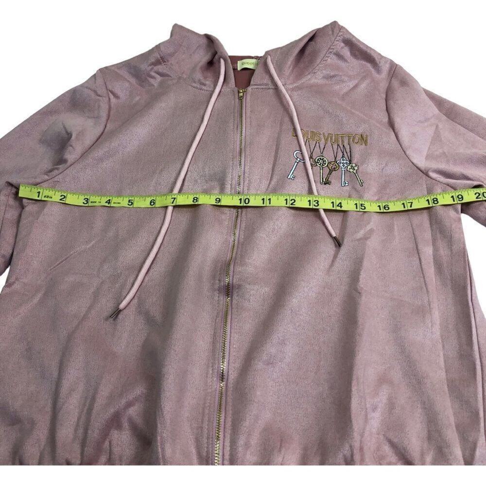Designer Pink Embroidered Suede Hooded Jacket - Picture 11 of 11